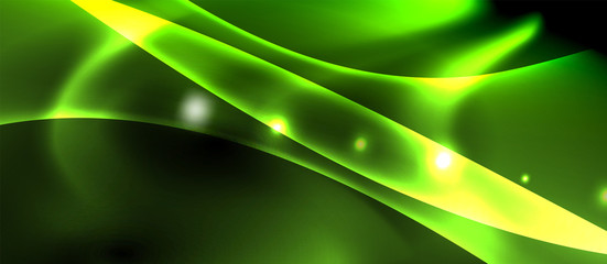 Dark background with neon color waves, vector template