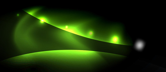 Dark background with neon color waves, vector template