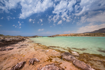 Elafonissi beach with pink sand on Crete, Greece