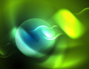 Fototapeta na wymiar Neon glowing wave lines, blue hi-tech futuristic abstract background template