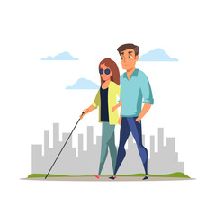 Husband and blind wife flat vector illustration