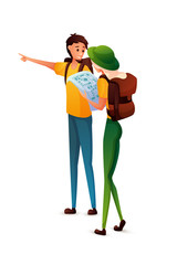 Tourists at excursion flat vector illustration