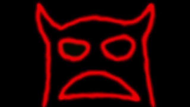 Angry neon red demon. Funny character for Halloween. 2D animation horror fantasy genre. Creepy animated backdrop movie. Cartoon motion graphics for VJ loops and music clips. Scary animated short film.