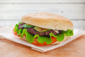 fresh flavored hamburger with juicy cutlet
