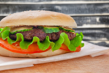 fresh flavored hamburger with juicy cutlet