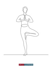 Continuous line drawing of girl doing yoga. Template for your design works. Vector illustration.