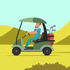 Fototapeta premium Man driving electric car at golf court