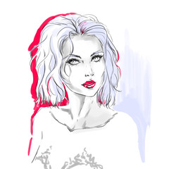 Watercolor fashion illustration with beautiful girl