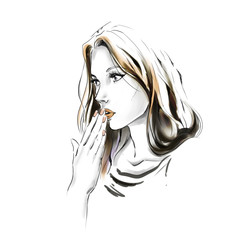 Watercolor fashion illustration with beautiful girl