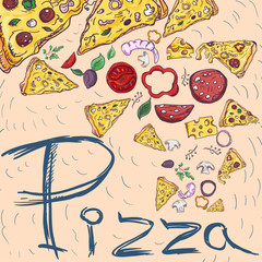 contour color cover_18_background illustration, on the theme of Italian cuisine pizza, for decoration and design sticker of ingredients