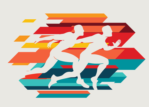 running people set of silhouettes, sport and activity  background