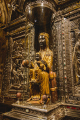 MONTSERRAT,SPAIN - APRIL 17 2019: The famous Black Madonna of Montserrat