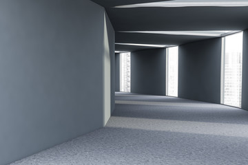 Gray futuristic business center corridor