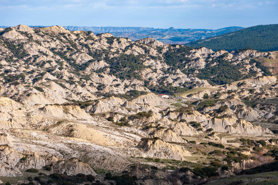 The park of the Aliano gullies, mountains of clay that surround the landscape of the Aliano valleys. A municipality of Matera where it seems to be on another planet. 