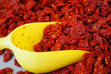 Sundried tomatoes in bulk at an Italian farmers market