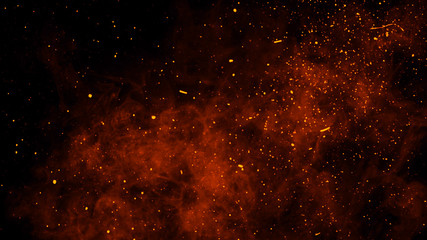 Fire embers particles texture overlays . Burn effect on isolated black background. Design texture. - obrazy, fototapety, plakaty