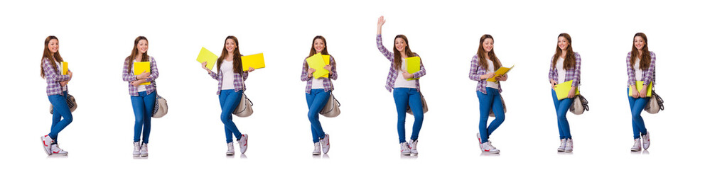 Fototapeta premium Young student with books isolated on the white