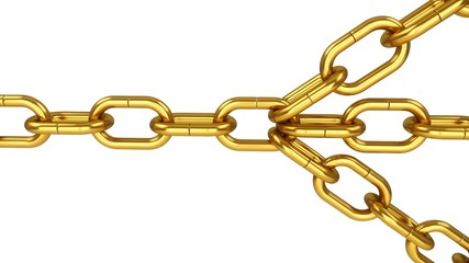 3D rendering Chains connected by link. Connected group leadership teamwork concept.