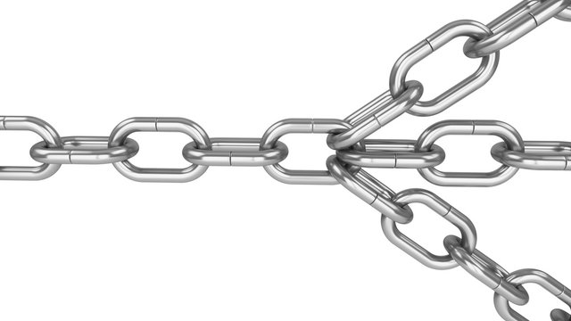 3D rendering Chains connected by link. Connected group leadership teamwork concept.
