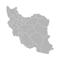 Vector isolated illustration of simplified administrative map of Iran. Borders of the provinces (regions). Grey silhouettes. White outline