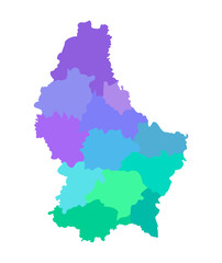 Vector isolated illustration of simplified administrative map of Grand Duchy of Luxembourg. Borders of the cantons. Multi colored silhouettes