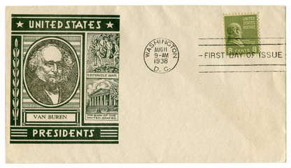 Washington D.C., The USA  - 11 August 1938: US historical envelope: cover with cachet portrait of...