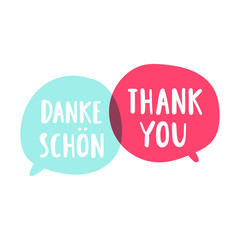 Danke, thank you. Bilingual translation concept. Vector hand drawn, lettering illustration on white background.
