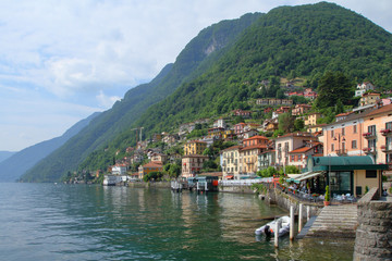 borgo di argegno sul lago di como in italia, argegno village on the shores of como lake in italy   