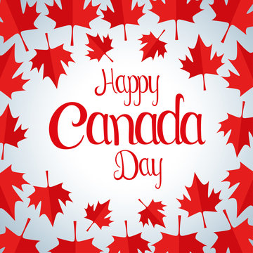 happy canada day with leaves background