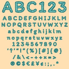 Modern geometric font with green mesh letters and polygonal shapes