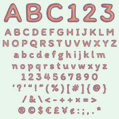 Comic style font in superhero style with dots and stripes