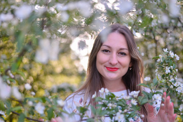 Fototapeta premium spring girl enjoying peaceful romantic season