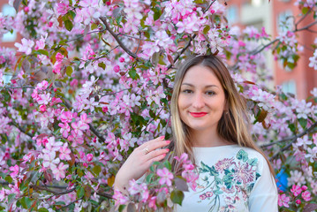 Fototapeta premium spring girl enjoying peaceful romantic season