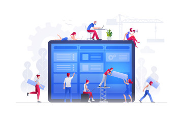 People are working together on large screen