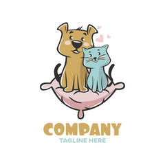 Modern logo pets cat and dog on the pillow