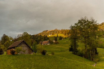 Obraz premium Rural landscape in Switzerland. Evening view