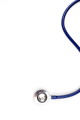 Blue stethoscope with shadow isolated on white background - Image