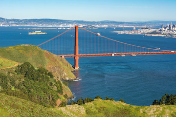 Panorama of San Francisco with the Golden Gate bridge.