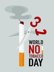 World on tobacco day. May 31, stop smoking from the picture as a cigarette cutting scissors. On a gray background