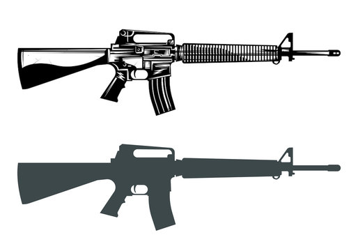 m16 machine gun assault rifle vector image set