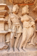 Fototapeta na wymiar The Erotic Sculptures of the Khajuraho Temples. Khajuraho Temples are among the most beautiful medieval monuments in India.