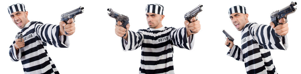 Prisoner with gun isolated on white 