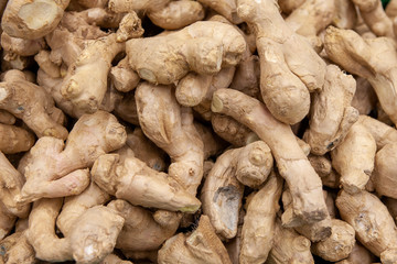 Fresh organic ginger on fresh market in thailand .