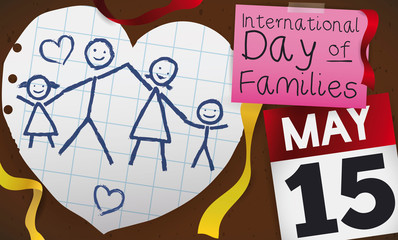 Heart with Drawing over Board to Celebrate Families' Day, Vector Illustration