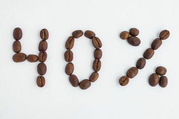  Percent sign, 40%, discount, promotion, coffee beans