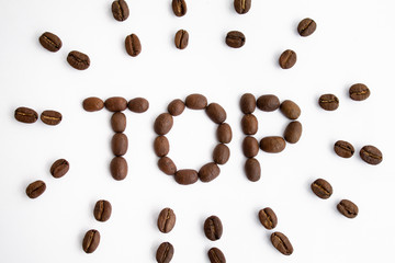  The inscription of coffee beans. Top White background