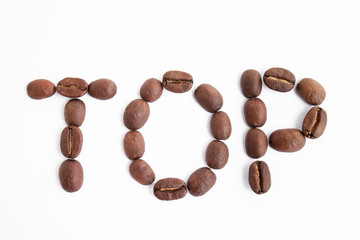 The inscription of coffee beans. Top White background