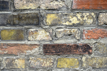 Fragment of an old brick wall. The texture of the brickwork.