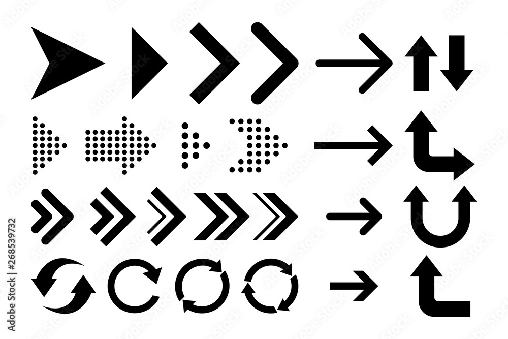 Poster set of arrows simple lines curve sign isolated on white background. for applications and website.