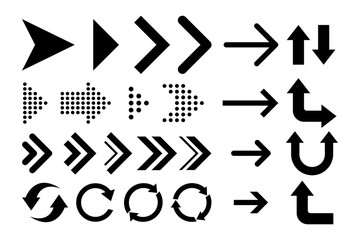 Set of arrows simple lines curve sign isolated on white background. For applications and website.